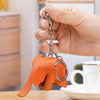 Leather Cute Elephant Keychain Car Key Pendant Bag Doll Decoration(Black)