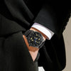 SANDA 7011 Leather Strap Luminous Waterproof Mechanical Watch(Black Silver)