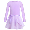 Girls Spring and Summer Long-sleeved Cotton Dance Training Clothing Set, Size:140CM(Light Purple)