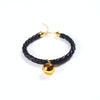 Adjustable PU Leather Pet Collar with Bell, Black, M (25-30cm)