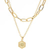 26 Alphabet Double Layer Necklace Hexagonal Letter Pendant Layered Collarbone Chain, Style: G