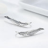 Sterling Silver Retro Style Female Earrings Simple Feather Earrings
