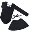 Girls Spring and Summer Long-sleeved Cotton Dance Training Clothing Set, Size:140CM(Black)