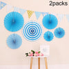 2 Packs  Birthday Party Wedding Color Three-Dimensional Folding Fan Round Paper Fan Garland Ornaments(Blue)
