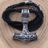 Mjolnir Pendant Viking Protective Talisman Hammer Necklace(Ancient Silver Leather Cord)