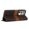 For Samsung Galaxy S21 Ultra 5G Grid Stitching Leather Phone Case with Lanyard(Brown)