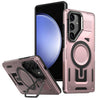 For Samsung Galaxy S23 FE 5G Shield Hollow Frame Holder MagSafe Phone Case(Rose Gold)