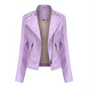 Women Short Leather Jacket Slim Jacket Motorcycle Suit, Size: XXXL(Light Cherry Pink)