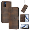 For Samsung Galaxy S20 Line Splicing Buckle Retro Leather Phone Case(Brown)