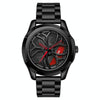 SANDA 1065 3D Hollow Out Wheel Non-rotatable Dial Quartz Watch for Men, Style:Steel Belt(Black Red)