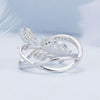 BSR453-7 S925 Sterling Silver White Gold Plated Zircon Luxury Leaf Ring