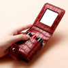 Simple Cowhide Crocodile Pattern Lipstick Bag Storage Portable Makeup Bag With Mirror(Red Wine)