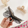 French Style Hairpin Gripper Mesh Lace Bowknot Rhinestone Hairpin(Black)