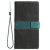 For iPhone 15 Pro Max Grid Stitching Leather Phone Case with Lanyard(Black)