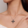 BSN335 Sterling Silver S925 White Gold Plated Zircon Black Heart Cross