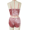 Ladies Sexy Velvet Crop Tops Pants Set Underwear Pajamas, Size: XL(Red)
