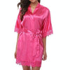 Half Sleeve Robe Women Faux Silk Pajama Sexy Night Dress, Size:S(Rose Red)