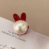 Mini Pearl Hair Clip Side Princess Hair Clip Cute Rabbit Ears Small Grip(Red White)