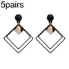 5pairs Alloy Double Diamond Stitching Ladies Earrings(Black)