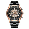 BINBOND S033 Hollowed Mechanical 30m Waterproof Luminous Quartz Watch, Color: Black Steel-Rose Gold-Black