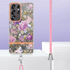 For Samsung Galaxy S25 Ultra 5G Flowers and Plants Series IMD TPU Phone Case with Lanyard(Purple Peony)