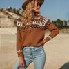 Fall Winter Women Knitted Long Sleeve Sweater Pullover, Size:M(Brown)
