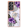 For Samsung Galaxy S25 Ultra 5G Electroplating Pattern IMD TPU Shockproof Case with Rhinestone Ring Holder(Purple Flower)