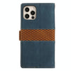 For iPhone 12 / 12 Pro Grid Stitching Leather Phone Case with Lanyard(Blue)