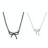 925 Sterling Silver Bowknot Necklace Women All-Match Simple Jewelry(Silver)