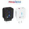 PD03 20W PD3.0 + QC3.0 USB Charger with Type-C to 8 Pin Data Cable, US Plug(Black)