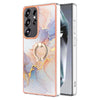 For Samsung Galaxy S25 Ultra 5G Electroplating Pattern IMD TPU Shockproof Case with Rhinestone Ring Holder(Milky Way White Marble)