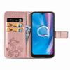 For  Alcatel 1S (2020) Four-leaf Clasp Embossed Buckle Mobile Phone Protection Leather Case with Lanyard & Card Slot & Wallet & Holder Function(Rose Gold)