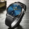OLEVS 5869 Men Business Waterproof Steel Strap Quartz Watch(Blue + Black)