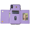 For iPhone X / XS Three Fold Card Bag Phone Case with Long Lanyard(Purple)
