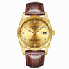 FNGEEN 7008 Men Fashion Diamond Dial Watch Couple Watch(Brown Leather Full Gold Surface)