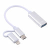 USB 3.0 Female to 8 Pin + USB-C / Type-C Male Charging + Transmission OTG Nylon Braided Adapter Cable, Cable Length: 11cm(Silver + White)