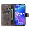 For vivo Y21/Y21s/Y33s Tree & Cat Embossing Pattern Horizontal Flip PU Leather Case with Holder & Card Slots & Wallet & Lanyard(Grey)