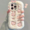 For iPhone 12 Embroidered Plush TPU Phone Case(Beige Pink Heart)