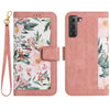 For Samsung Galaxy S21+ 5G Floral Pattern Leather Phone Case with Lanyard(Pink)