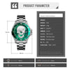 SKMEI 9195 Fashion Water-inlaid Drill Skull Nightlight Waterproof Quartz Watch Steel Strip Watch for Men(Black Green)