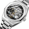 FORSINING F980 Luminous Three Eye Six Shot Weekly Steel Belt Men Fully Automatic Mechanical Watch(Silver Belt Black Face)