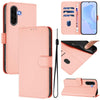 For Samsung Galaxy A56 5G Skin Feel Solid Color Leather Phone Case with Lanyard(Pink)