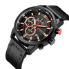 CURREN M8291 Chronograph Watches Casual Leather Watch for Men(Black case black face)