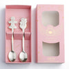 2pcs /Pack Christmas Stainless Steel Spoon Tableware Gift Set, Color: Pink Box Silver Gingerbread+Snowman