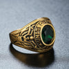 Retro Round Gemstone Carved Soldier Army Military Titanium Steel Ring for Men, US Size: 7, Diameter: 17.4mm, Perimeter: 55mm(Green)