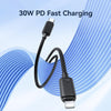 USAMS US-SJ702 USB-C / Type-C to 8 Pin 30W Striped Fast Charge Data Cable, Length:3m(Black)