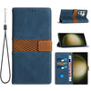 For Samsung Galaxy S23 Ultra 5G Grid Stitching Leather Phone Case with Lanyard(Blue)