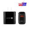 TE-PD01 PD 20W + QC3.0 USB Dual Ports Quick Charger with Indicator Light, US Plug(Black)