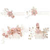 Fashion Flower Hair Combs Headdress Prom Bridal Wedding Hair Accessories Gold Leaves Hair Jewelry Hair Pins(Pink sets)