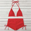 Sexy Laciness Pleated Split Bikini Swimsuit, Size:S(Red)